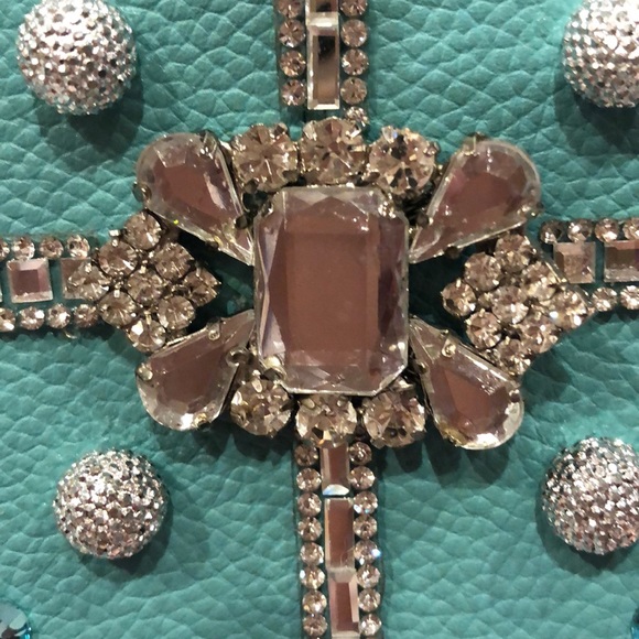 Aqua Leather Rhinestone Crossbody Bag - Picture 3 of 4